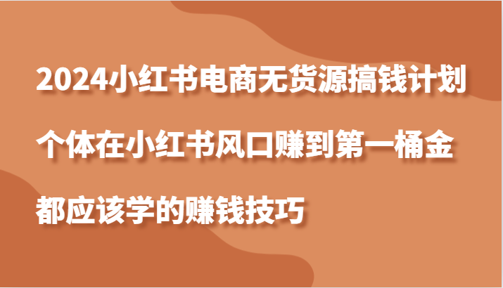 2024小红书电商无货源搞钱计划，个体在小红书风口赚到第一桶金应该学的赚钱技巧-沐羽项目网