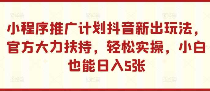 小程序推广计划抖音新出玩法，官方大力扶持，轻松实操，小白也能日入5张【揭秘】-沐羽项目网