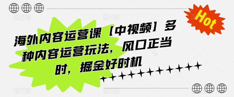海外内容运营课【中视频】多种内容运营玩法，风口正当时，掘金好时机-沐羽项目网