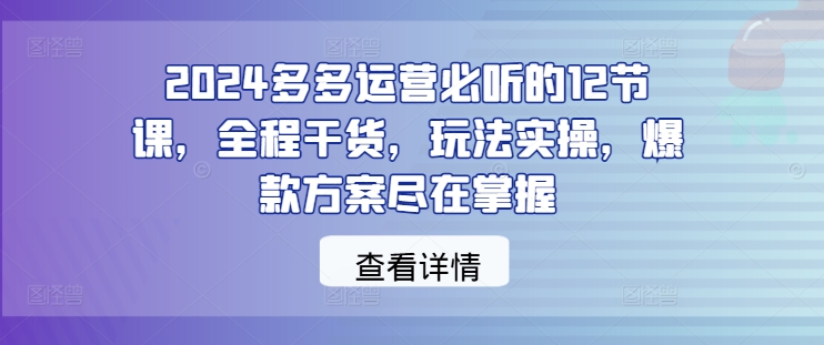 2024多多运营必听的12节课，全程干货，玩法实操，爆款方案尽在掌握-沐羽项目网
