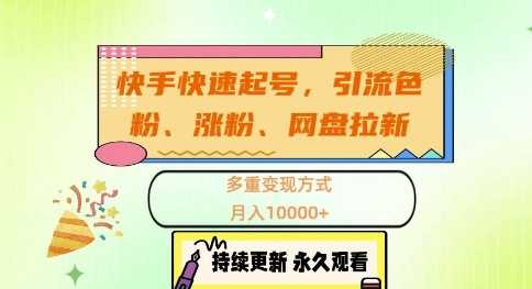 快手快速起号，引流s粉、涨粉、网盘拉新多重变现方式，月入1w【揭秘】-沐羽项目网