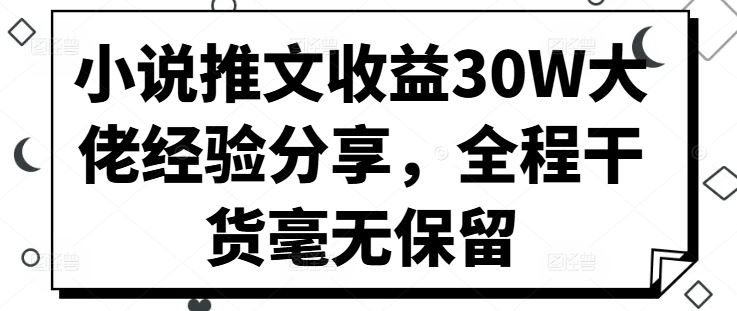 小说推文收益30W大佬经验分享，全程干货毫无保留-沐羽项目网