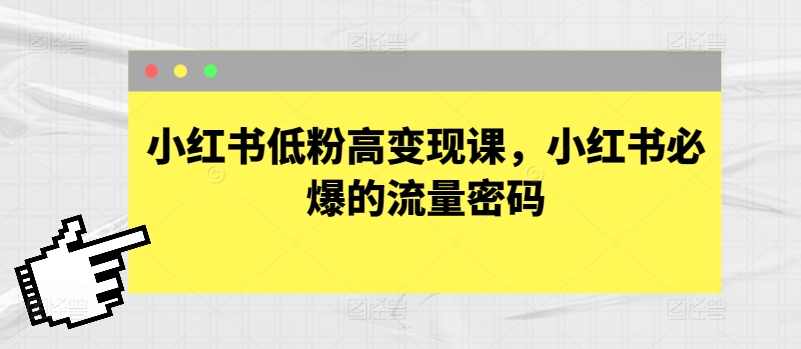 小红书低粉高变现课，小红书必爆的流量密码-沐羽项目网