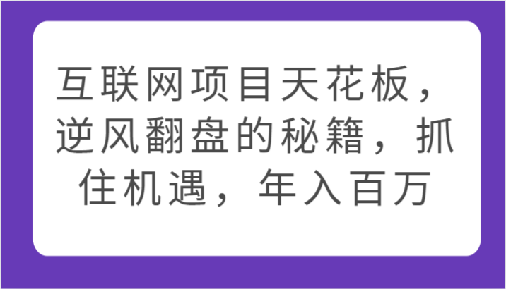 互联网项目天花板，逆风翻盘的秘籍，抓住机遇，年入百万-沐羽项目网