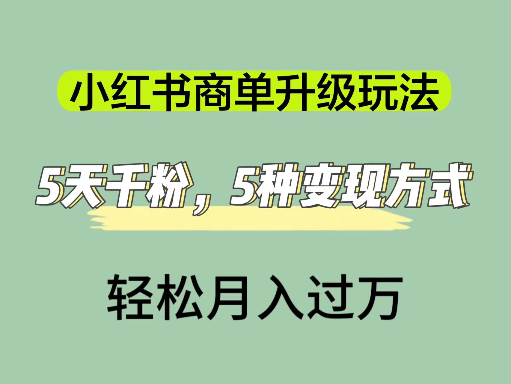 小红书商单升级玩法，5天千粉，5种变现渠道，轻松月入1万+-沐羽项目网