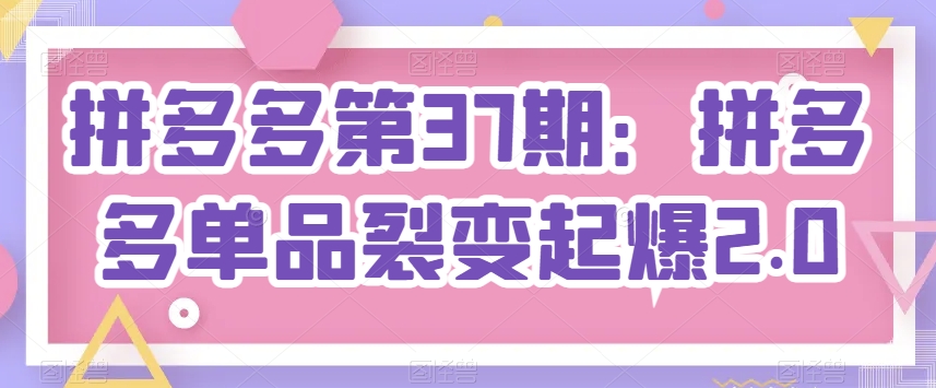 拼多多第37期：拼多多单品裂变起爆2.0-沐羽项目网