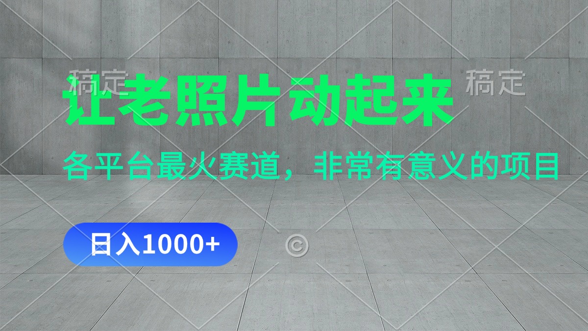 让老照片动起来，一天变现1000+，各平台最火赛道，看完就会-沐羽项目网