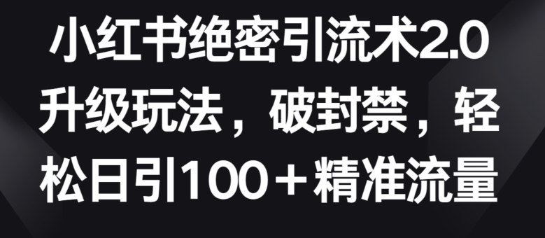 小红书绝密引流术2.0升级玩法，破封禁，轻松日引100+精准流量-沐羽项目网