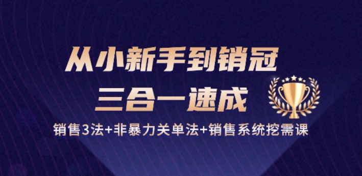 从小新手到销冠 三合一速成：销售3法+非暴力关单法+销售系统挖需课 (27节)-沐羽项目网