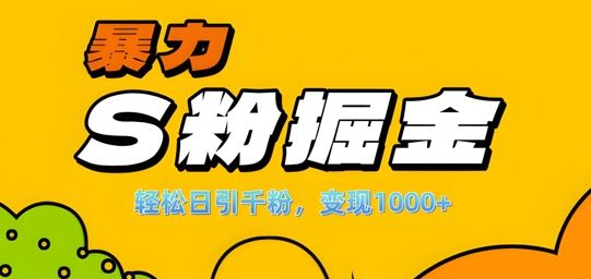 单人单机日引千粉，变现1k+，S粉流量掘金计划攻略【揭秘】-沐羽项目网
