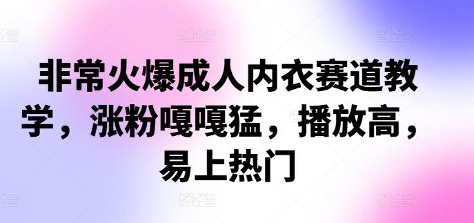 非常火爆成人内衣赛道教学，​涨粉嘎嘎猛，播放高，易上热门-沐羽项目网