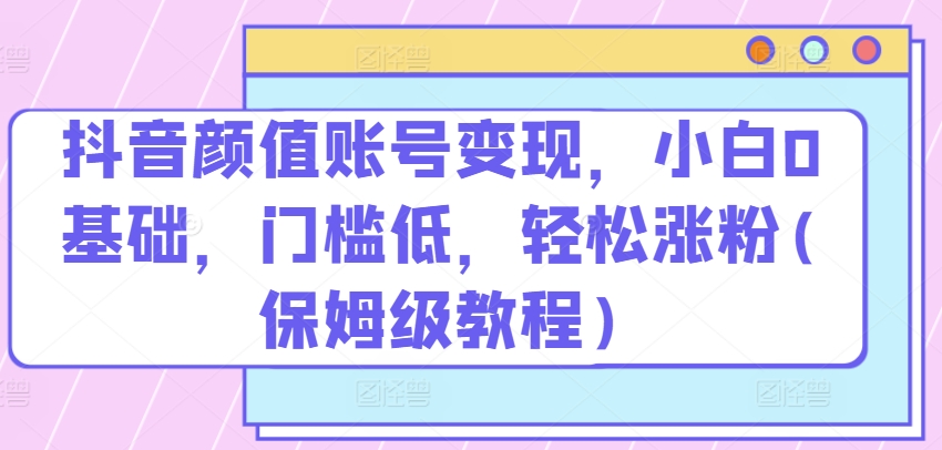 抖音颜值账号变现，小白0基础，门槛低，​轻松涨粉(保姆级教程)-沐羽项目网