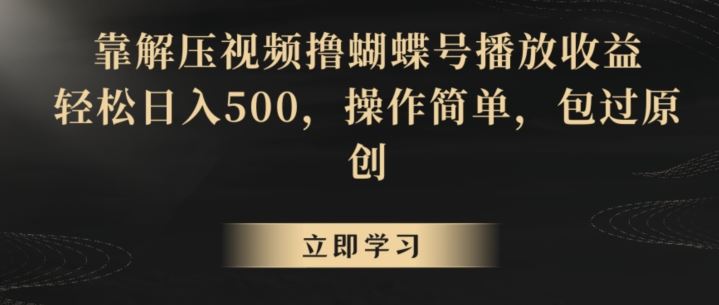 靠解压视频撸蝴蝶号播放收益，轻松日入500，操作简单，包过原创【揭秘】-沐羽项目网