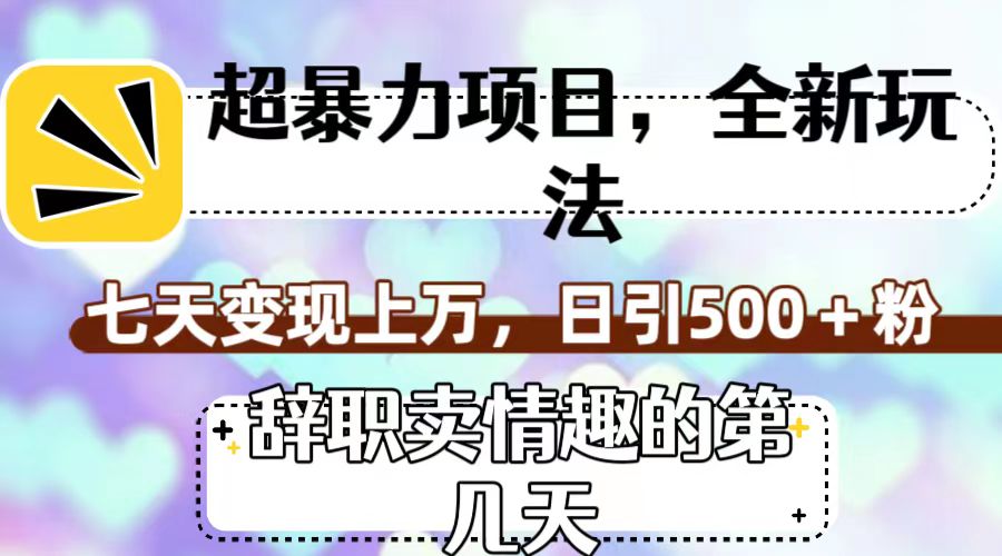 超暴利项目，全新玩法（辞职卖情趣的第几天），七天变现上万，日引500+粉-沐羽项目网