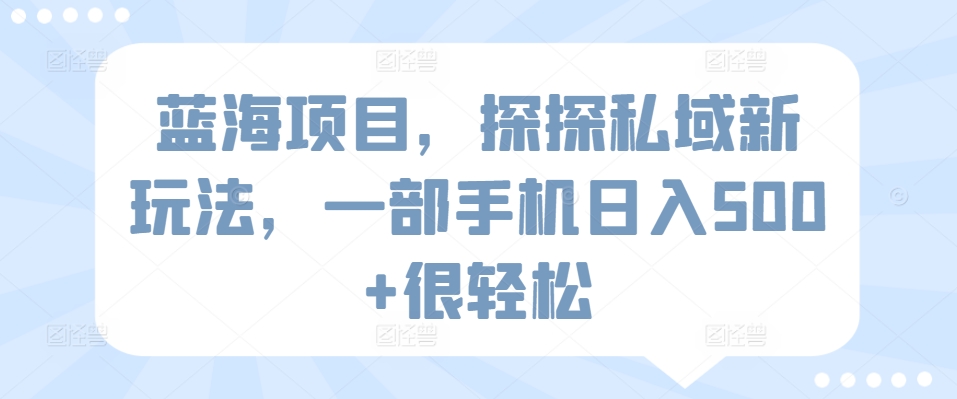 蓝海项目，探探私域新玩法，一部手机日入500+很轻松-沐羽项目网