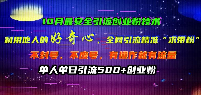 10月最安全引流创业粉技术，利用他人的好奇心全网引流精准“求带粉”不封号、不废号【揭秘】-沐羽项目网