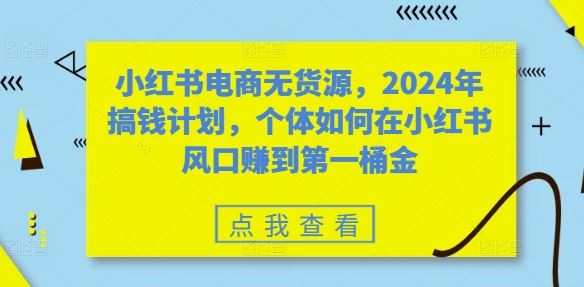 小红书电商无货源，2024年搞钱计划，个体如何在小红书风口赚到第一桶金-沐羽项目网