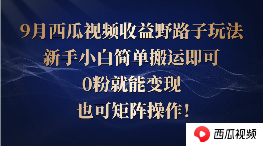 西瓜视频收益野路子玩法，新手小白简单搬运即可，0粉就能变现，也可矩…-沐羽项目网