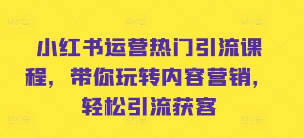 小红书运营热门引流课程，带你玩转内容营销，轻松引流获客-沐羽项目网