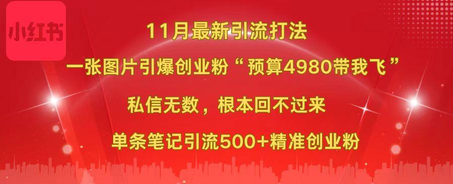 小红书11月最新图片打法，一张图片引爆创业粉“预算4980带我飞”，私信无数，根本回不过来，单条笔记引流500+精准创业粉-沐羽项目网