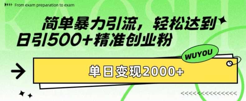 简单暴力引流轻松达到日引500+精准创业粉，单日变现2k【揭秘】-沐羽项目网