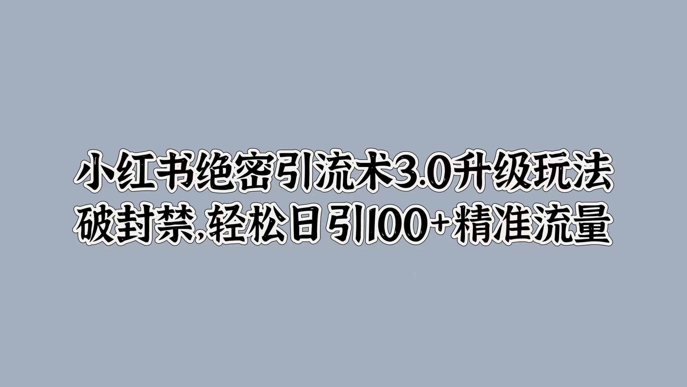 小红书绝密引流术3.0升级玩法，破封禁，轻松日引100+精准流量-沐羽项目网