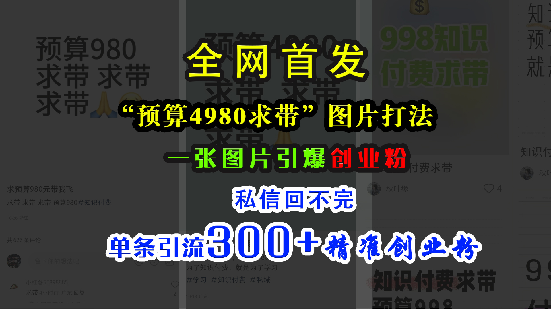 小红书“预算4980带我飞”图片打法，一张图片引爆创业粉，私信回不完，单条引流300+精准创业粉-沐羽项目网