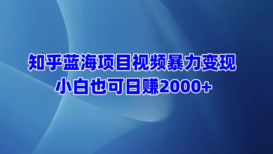 知乎蓝海项目视频暴力变现  小白也可日赚2000+-沐羽项目网