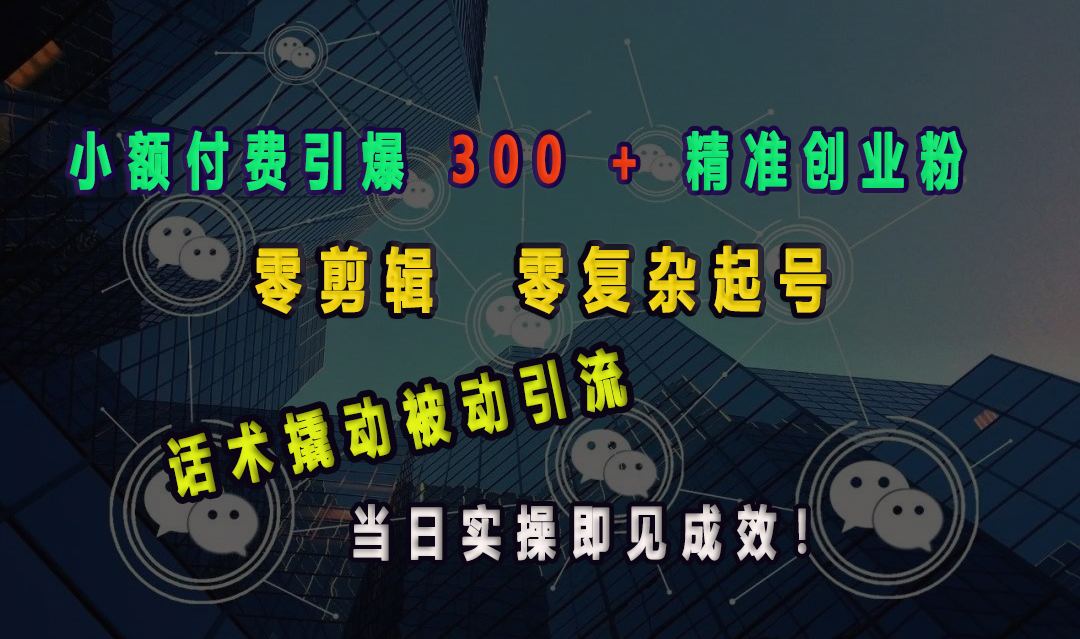 小额付费引爆 300 + 精准创业粉，零剪辑、零复杂起号，话术撬动被动引流，当日实操即见成效！-沐羽项目网