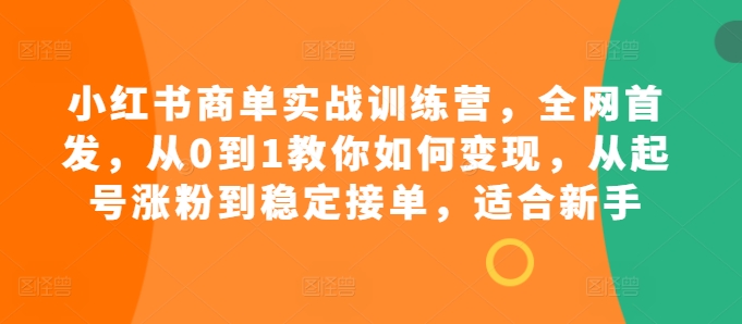 小红书商单实战训练营，全网首发，从0到1教你如何变现，从起号涨粉到稳定接单，适合新手-沐羽项目网