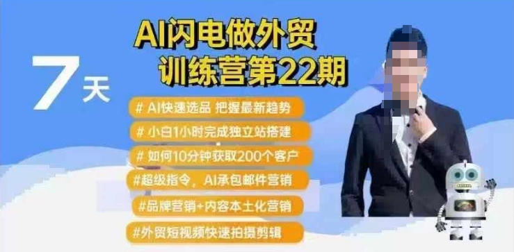 AI闪电做外贸训练营第22期：Al快速选品+小白1小时完成独立站搭建+10分钟获取200个客户等-沐羽项目网