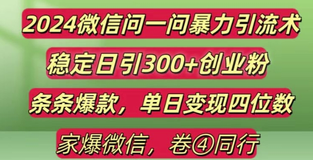 2024最新微信问一问暴力引流300+创业粉,条条爆款单日变现四位数【揭秘】-沐羽项目网