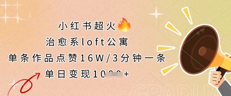 小红书超火的治愈系loft公寓，单条作品点赞16W，3分钟一条，单日变现数张-沐羽项目网