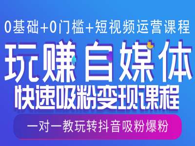 0基础+0门槛+短视频运营课程，玩赚自媒体快速吸粉变现课程，一对一教玩转抖音吸粉爆粉-沐羽项目网