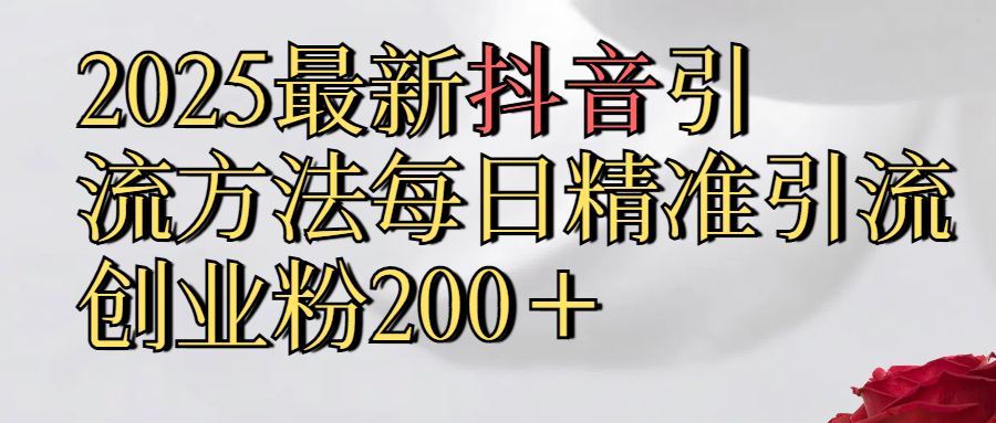 2025最新,抖音引流,方法每日精准引流创业粉300＋-沐羽项目网