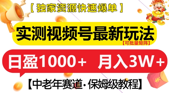 实测视频号最新玩法，中老年赛道，独家资源，月入过W+【揭秘】-沐羽项目网