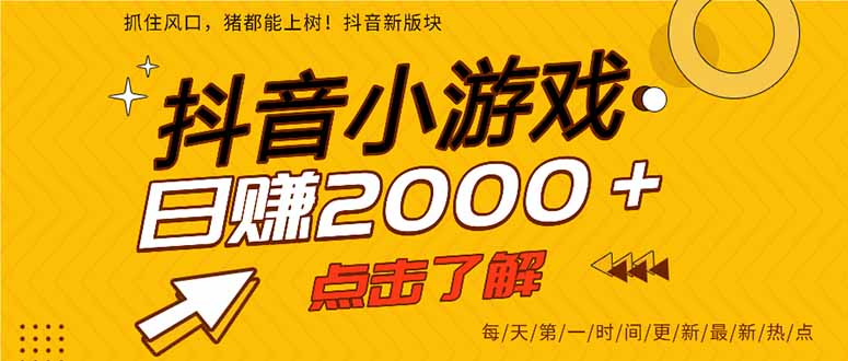 抖音小游戏，最新风口项目，亲测单游戏2000+感兴趣点击了解。-沐羽项目网