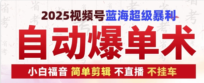 2025视频号蓝海超级暴利自动爆单术1.0 ，小白褔音 简单剪辑 不直播 不挂车-沐羽项目网