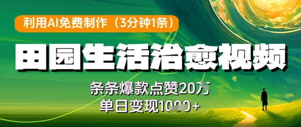 利用AI免费制作田园生活治愈视频，条条爆款点赞20W，单日变现几张-沐羽项目网