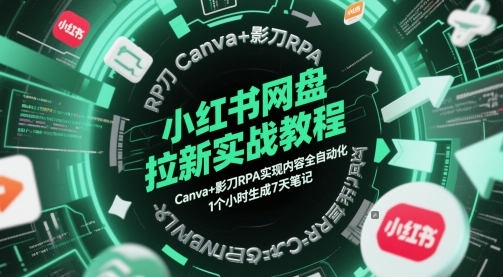 小红书网盘拉新实战教程，Canva+影刀RPA实现内容全自动化，1个小时生成7天笔记-沐羽项目网