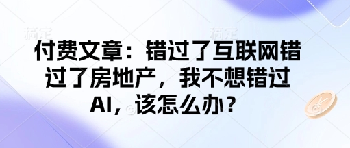 付费文章：错过了互联网错过了房地产，我不想错过AI，该怎么办？-沐羽项目网