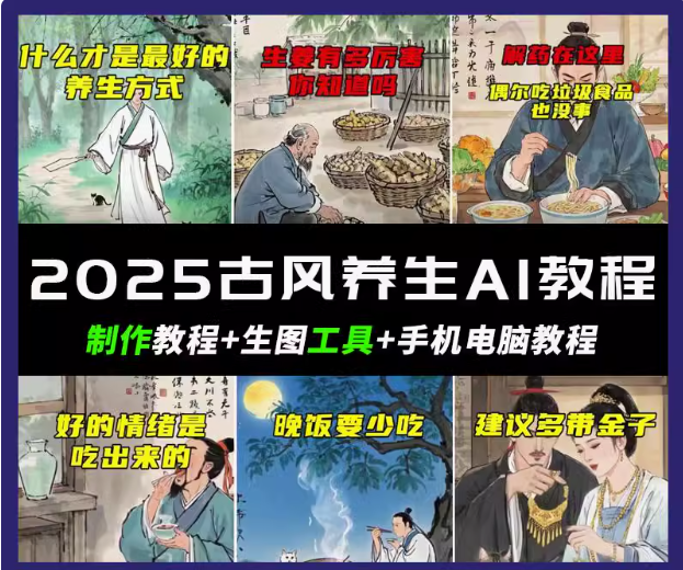 抖音AI古风养生视频教程日入五张 轻松涨粉 10W+-沐羽项目网