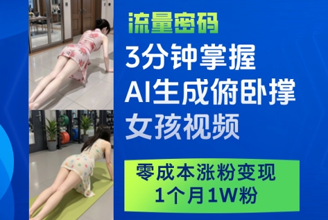 3分钟掌握AI生成俯卧撑女孩视频，零成本涨粉变现，1个月1W粉-沐羽项目网