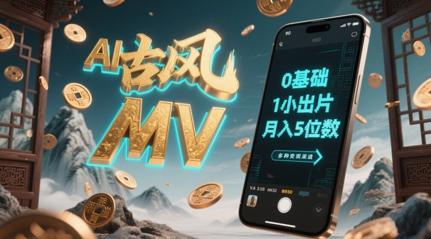AI一键生成古风音乐MV，0剪辑基础1小时出片，多种变现渠道，一部手机月入5位数-沐羽项目网