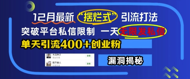 12月最新“摆烂式”引流打法，突破平台私信限制，一天无限发私信，单天引流400+创业粉-沐羽项目网
