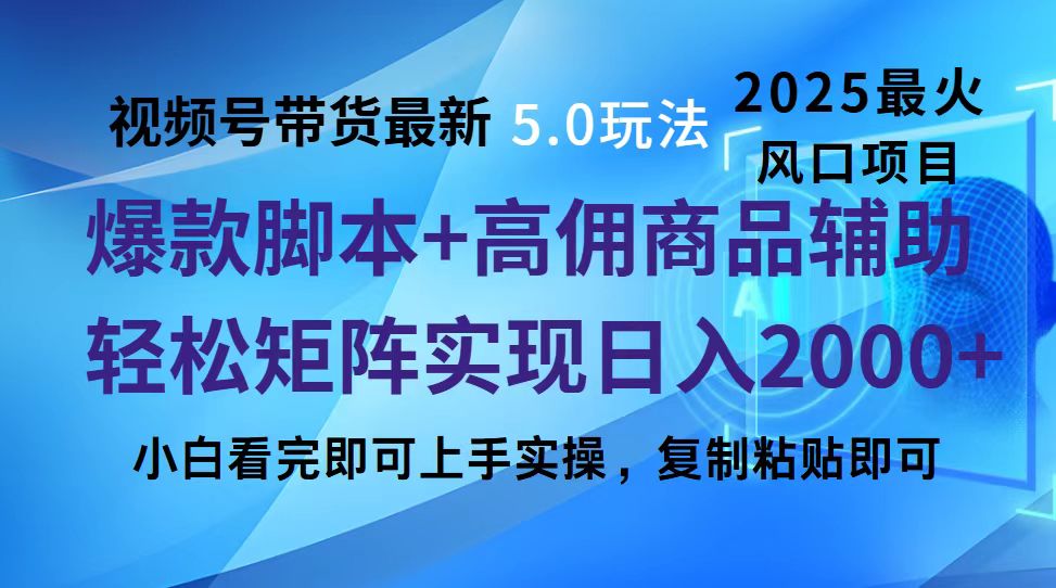 视频号带货最新5.0玩法，作品制作简单，当天起号，复制粘贴，脚本辅助，轻松矩阵日入2000+-沐羽项目网