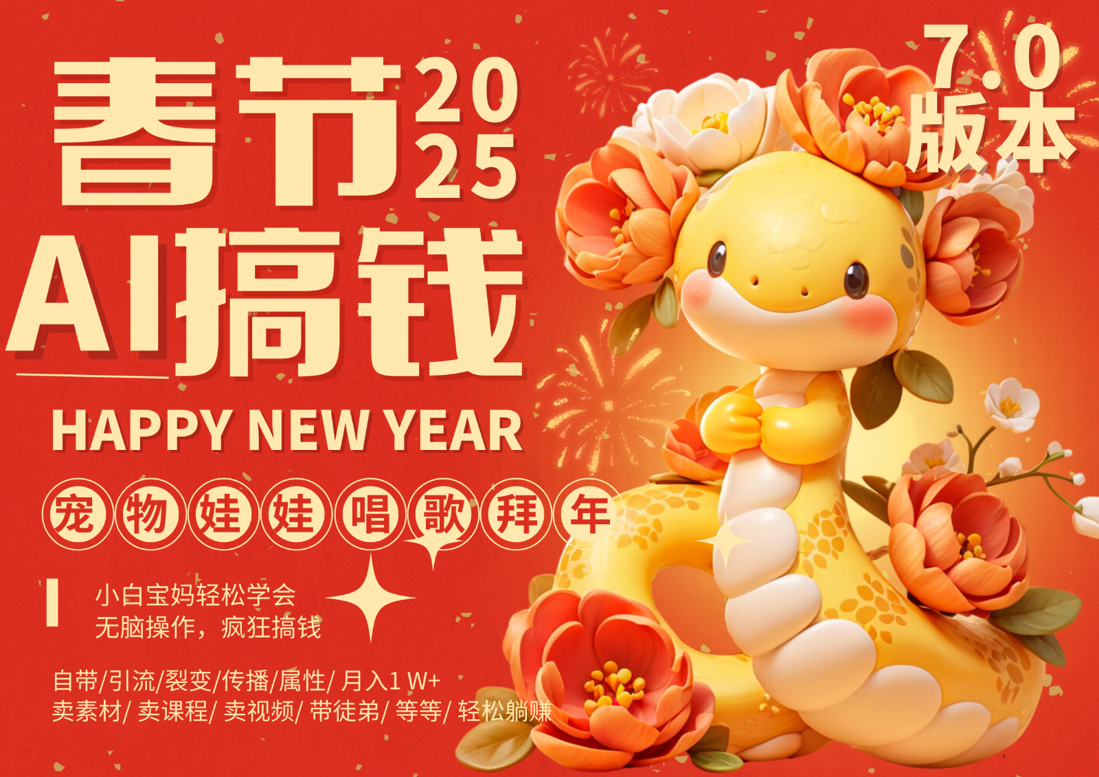 AI春节搞钱7.0升级版 蝴蝶号超火爆萌宠唱歌拜年 AI一键制作 批量出内容 春节做…-沐羽项目网