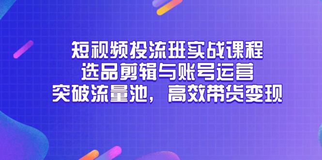 短视频投流班实战课程，选品剪辑与账号运营，突破流量池，高效带货变现-沐羽项目网