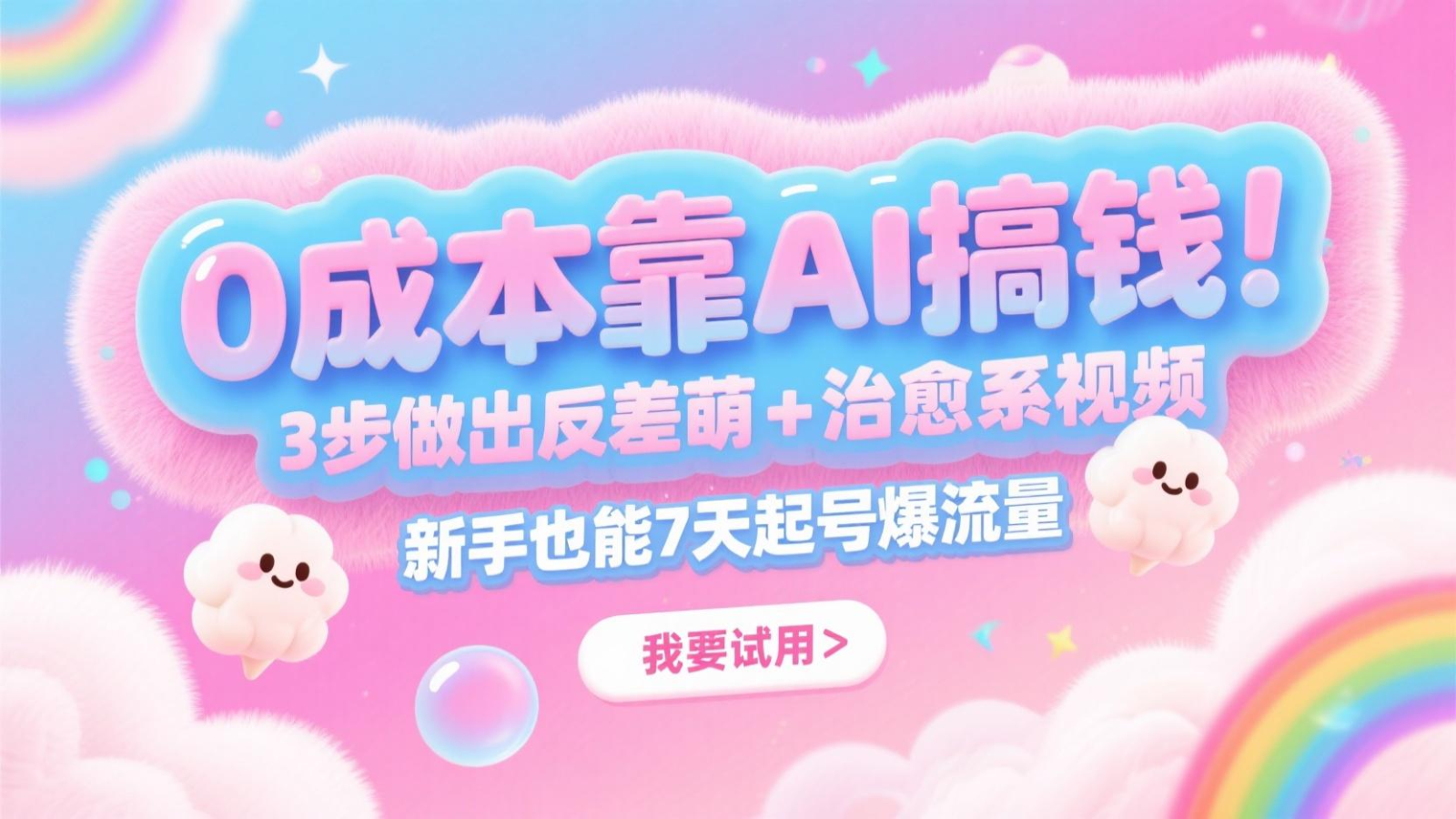 0成本靠AI搞钱！3步做出反差萌+治愈系视频，新手也能7天起号爆流量，月入5位数-沐羽项目网