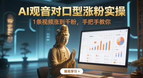 AI观音对口型涨粉实操，1条视频涨到千粉，手把手教你-沐羽项目网